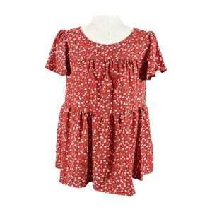 ✨NWT!✨EMERY ROSE RED FLORAL FLUTTER SLEEVE BLOUSE, SIZE S